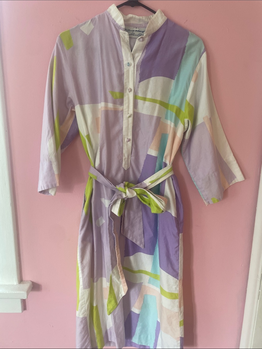 Vintage Pastel Abstract Print Shirt Dress Catherine Ogust